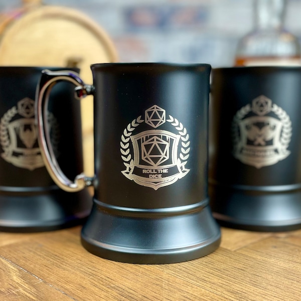 Engraved Personalised Coat Of Arms Metal Tankard | Dungeons and Dragons | DND Gift | D&D | Tabletop Gaming Accessory | RPG | TTRPG