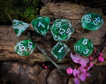 Green Mist Polyhedral Dice Set | D&D Dice Set | Tabletop Gaming Gift | 7 Piece Dice Set |  DND Gift | Dungeons and Dragons Gift