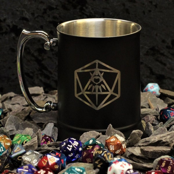 Warlock Engraved Personalised Metal Drinking Tankard Drinking Cup | D&D D20 Class Symbol | Dungeons and Dragons | Tabletop Gaming | DND