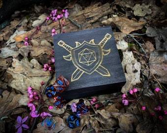 Engraved Solid Wood Dice Box: D&D, RPG Storage