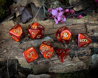 Dice RPG Set Red Marble Polyhedral Dice | D&D Dice | Tabletop Gaming | Resin Dice | DND | RPG | Dungeons and Dragons | Geek Gift Board Games