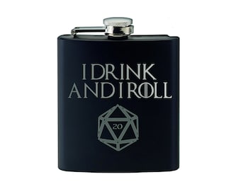 I Drink And I Roll 20 Hip Flask - D20 Dungeons and Dragons | GoT | Engraved Hip Flask | DND, Table Top Gaming Gifts And Accessories