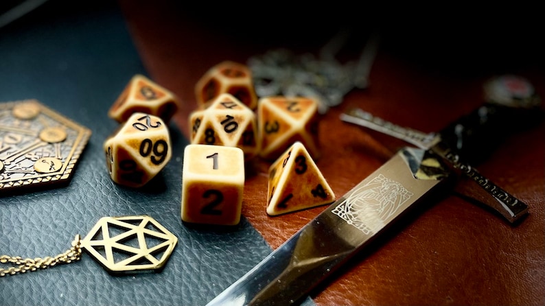 Ancient Bone Polyhedral Dice Set | Dice For Dungeons and Dragons, Tabletop Games, Board Games, Resin Dice Set