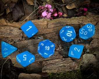 Ice Chip Blue Polyhedral Dice Set | D&D Dice Set | Tabletop Gaming Gift | 7 Piece Dice Set |  DND Gift | Dungeons and Dragons Gift