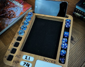 Solid Wood Roll Tray and Player Organizer | Dice Tray and Spell Slot Tracker | Dungeons and Dragons | Tabletop Gaming | TTRPG | DND | D&D |