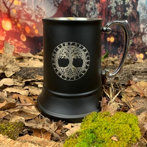 Viking Personalised Tankard | Engraved Beer Stein | Yggdrasil Tree Of Life | Personalised Gift For Him | Unique Drinking Gift