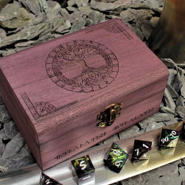 Tree Of Life Viking Engraved Storage Box | Yggdrasil | Norse Trinket Box | Viking Gift | Wooden Trinket Box | Geek Gift | Viking Runes