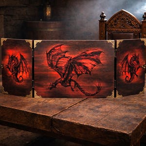 Fire Dragon Wooden Dungeon Master Screen: Tabletop RPG Accessory