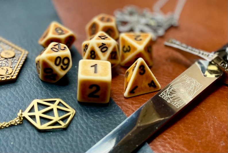 Ancient Bone Polyhedral Dice Set | Dice For Dungeons and Dragons, Tabletop Games, Board Games, Resin Dice Set