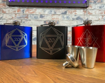 Engraved DND Hip Flask: Tabletop Gaming Gift Set