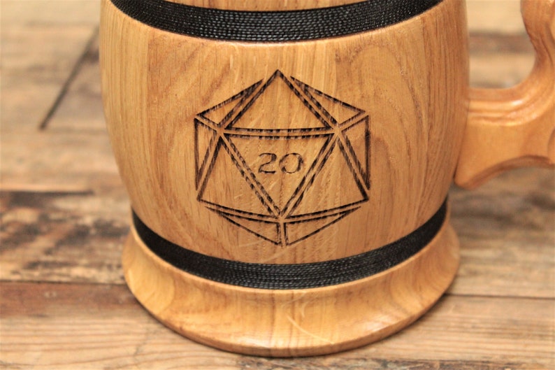 D20 Design Engraved Oak Wood Tankard Etsy