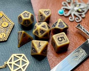 Ancient Gold Polyhedral Dice Set | Dice For Dungeons and Dragons, Tabletop Games, Board Games, Resin Dice Set