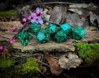 Malachite Gemstone Dice Set In Gift Box| D&D Polyhedral Luxury Dice Set | DND Gift Set | Dungeons and Dragons | Tabletop Gaming | Dice Gift