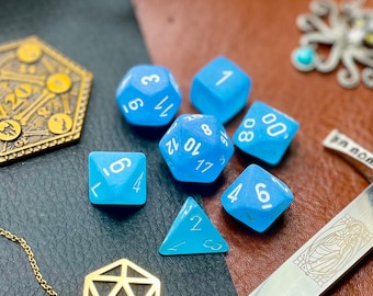 Caribbean Blue Frosted Dice Set | Dice For Dungeons and Dragons, Tabletop Games, Board Games, Resin Dice Set