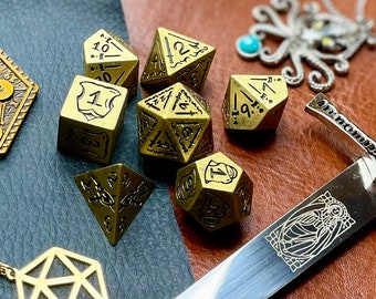 Gold Combat Polyhedral Dice Set | Dice For Dungeons and Dragons, Tabletop Games, Board Games, Resin Dice Set