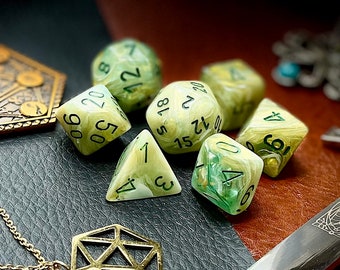 Green Marble Dice Set | Dice For Dungeons and Dragons, Tabletop Games, Board Games, Resin Dice Set