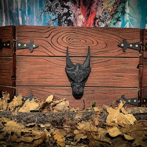 Distressed Wood Effect Dungeon Master Screen With 3D Carving | DND | Carved DM Screen | Dragon and Skull 3D carvings | RPG & Tabletop Gaming