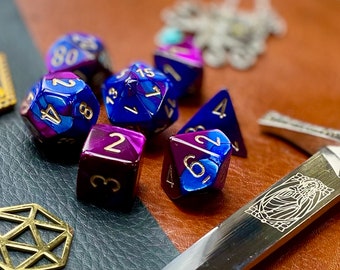 Gemini Blue Purple Dice Set | Dice For Dungeons and Dragons, Tabletop Games, Board Games, Resin Dice Set