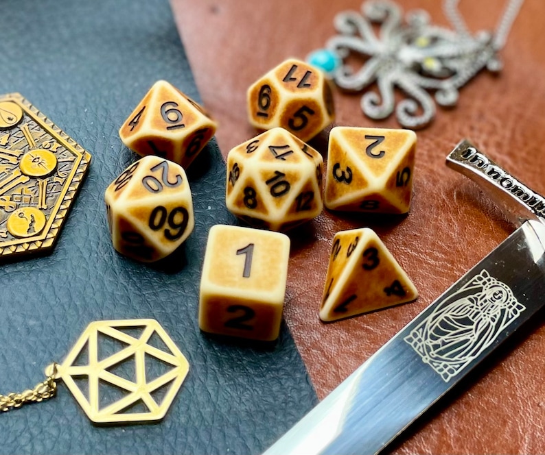 Ancient Bone Polyhedral Dice Set | Dice For Dungeons and Dragons, Tabletop Games, Board Games, Resin Dice Set