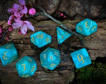 Green Marble Polyhedral Dice Set | D&D Dice Set | Tabletop Gaming Gift | 7 Piece Dice Set |  DND Gift | Dungeons and Dragons Gift