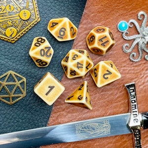 Ancient Bone Polyhedral Dice Set | Dice For Dungeons and Dragons, Tabletop Games, Board Games, Resin Dice Set