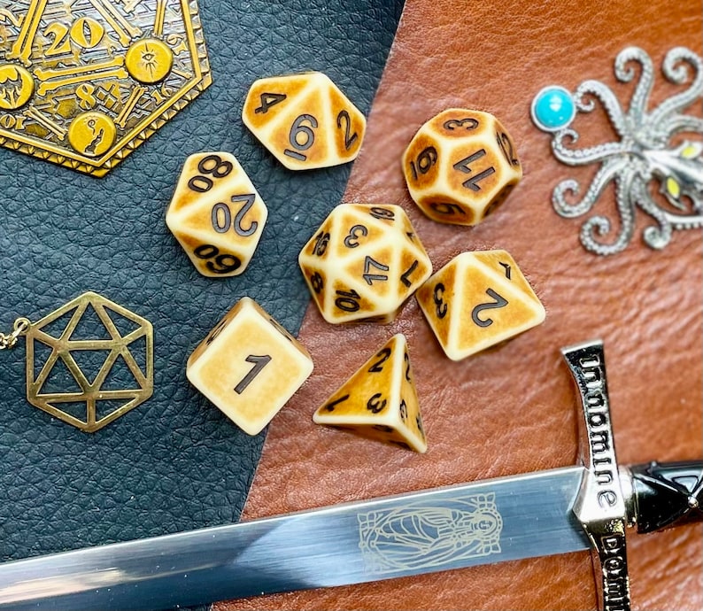 Ancient Bone Polyhedral Dice Set | Dice For Dungeons and Dragons, Tabletop Games, Board Games, Resin Dice Set