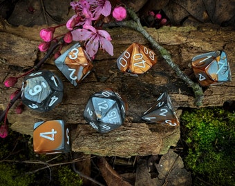 Dice RPG Set Copper Steel Polyhedral | D&D Dice Set | Tabletop Gaming | Resin Dice | DND | RPG | Dungeons and Dragons | Geek Gift Board Game