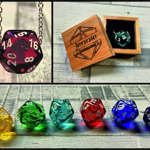 D20 Necklace In Personalised Polished Oak Box | Dice Jewellery | Dungeons and Dragons Gift | RPG | Tabletop Gaming | Unique Gift Idea