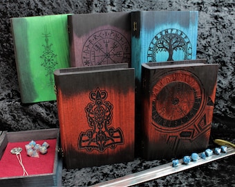 Viking Norse Dice Box: Wooden Book Style D&D Dice Tray