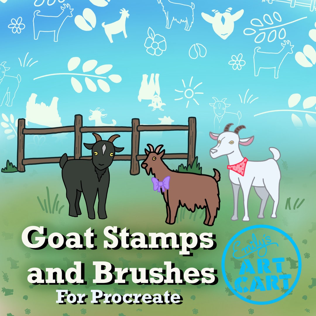 Goat Procreate Stamps and Brushes: Cartoon Farm Animals (digital ...