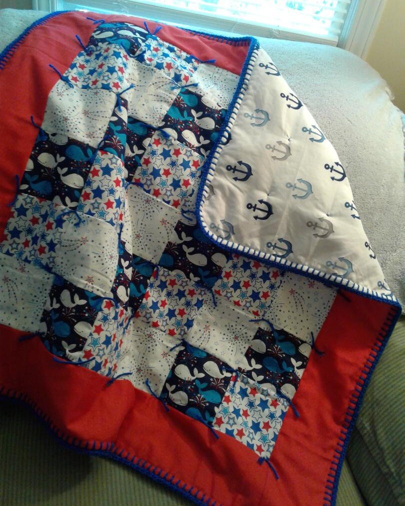 Red White & Blue Whale of a Time Baby Quilt - Etsy