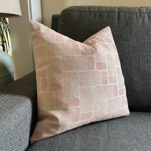 Pink Handmade Block Printed Linen/Cotton Pillow Cover 18X18