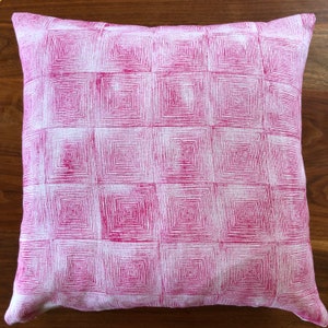 Im Angebot! Hot Pink Handgemachter Block Bedruckter Leinen Kissenbezug 18X18
