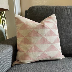 Pink Handmade Block Printed Linen/Cotton Pillow Cover 18X18