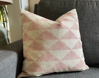 Pink Handmade Block Printed Linen/Cotton Pillow Cover 18X18