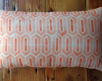 Orange Handmade Block Printed Linen Pillow Cover 24X14