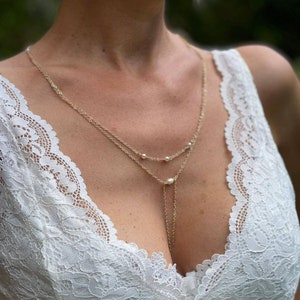 Backless wedding jewel with white pearls - bust jewel enhancing your wedding dress - sensual and feminine jewel.