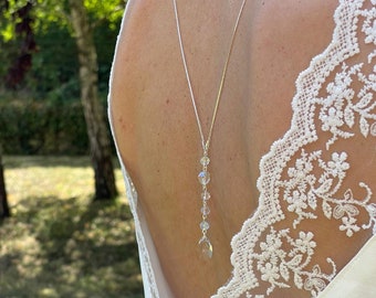 Bridal backless necklace - fine silver tone serpentine chain - chic and boho back jewelry.