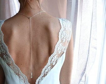 Removable thin back necklace - boho wedding back jewelry.