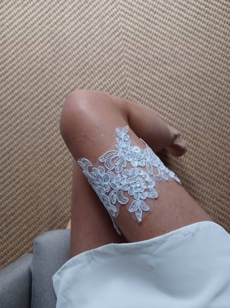 APOLLINE White lace garter with rhinestones chic and trendy wedding image 1