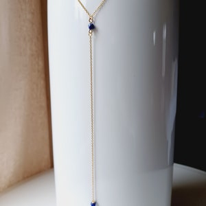 Parure de mariée avec collier de dos bracelet pendantes d'oreilles bijoux à pierres bleues Lapis-lazuli ou Apatites parure minimaliste. image 3