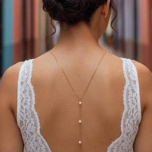 Set di gioielli da sposa in perle: collana posteriore + bracciale + orecchini regolabili - Eleganti gioielli da sposa.