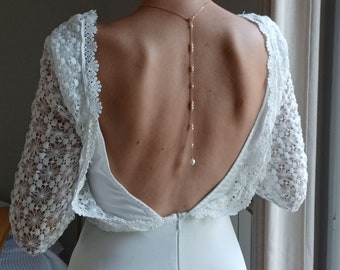 Bijou de dos avec chaîne perlée- collier de mariage 2 en 1 amovible, collier bohème et chic.