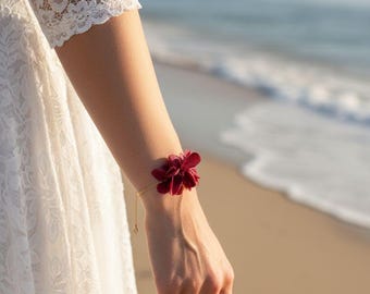Pulsera con flores naturales estabilizadas - novia, testigos, damas de honor - pulsera floral moderna y bohemia - varios colores.