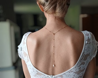 Wedding jewelry set - backless necklace + earrings + bracelet - 7mm cultured pearl bridal jewelry.