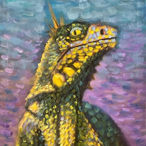 Iguana Oil Painting: Colorful Reptile Art, One of a Kind (20x16 in)
