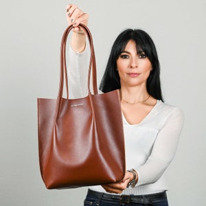 Cognac Leder Tote, Schultertasche, Tote Ledertasche, Leder Tragetasche, Mittlere Einkaufstasche, Frau Schultertasche, Geschenk für Frau