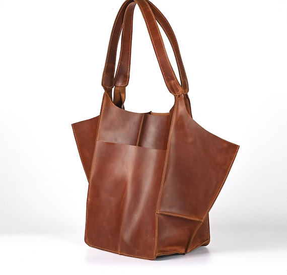 Leather Hobo Bag, Cognac Hobo Bag, Oversized Bag, Leather Slouchy Bag, Women oversized bag, Men oversized bag