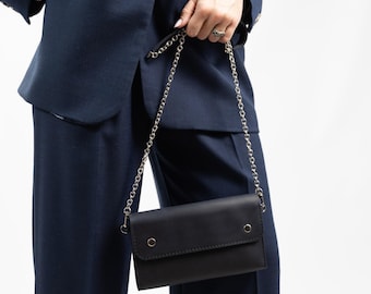 Bolsa de couro, Bolsa de ombro, Bolsa pequena, Bolsa com zíper, Bolsa feminina, Presente para ela, Presente de aniversário, Bolsa transversal, Bolsa preta