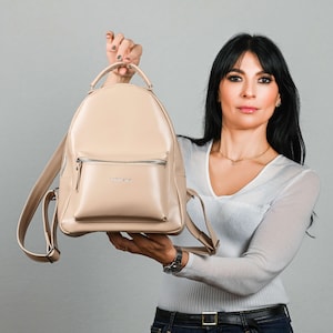 Women&#39;s backpack, Beige backpack, Backpack for her, Travel backpack, Gift for her, Leather backpack